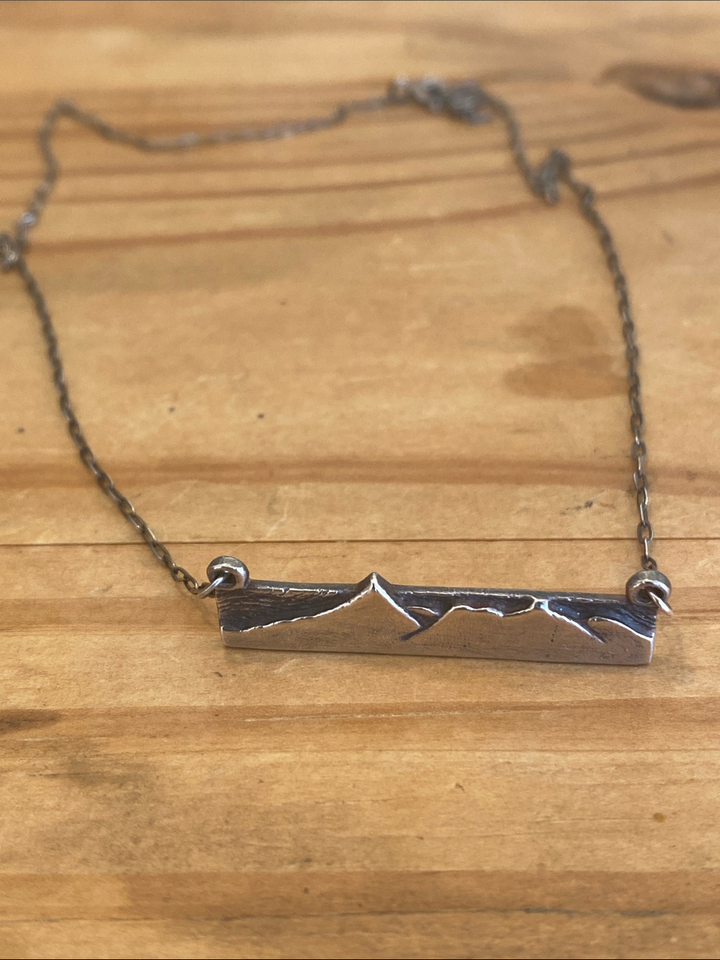 New! Mountain Bar Pendant Necklace In Antiqued Sterling Silver